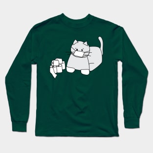 Corona Cat White Gloves Green Back Long Sleeve T-Shirt